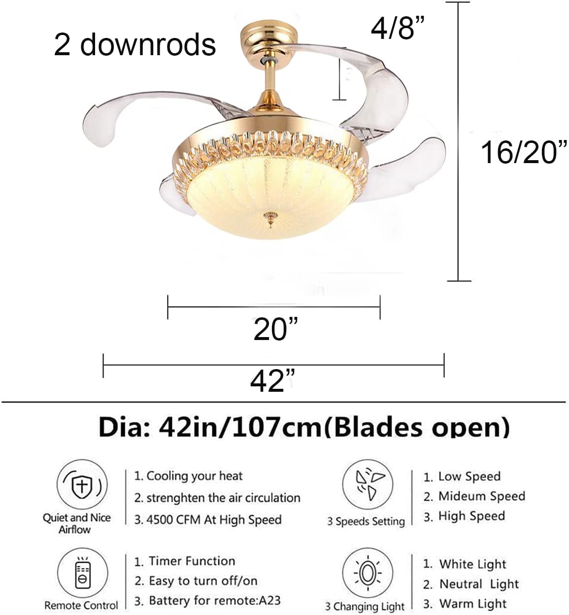 42 inch retractable ceiling fan