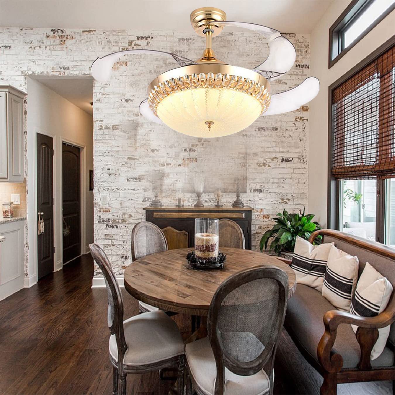 crystal chandelier with retractable fan