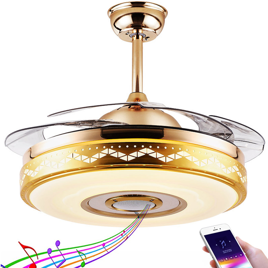 retractable ceiling fan with light and bluetooth speaker
