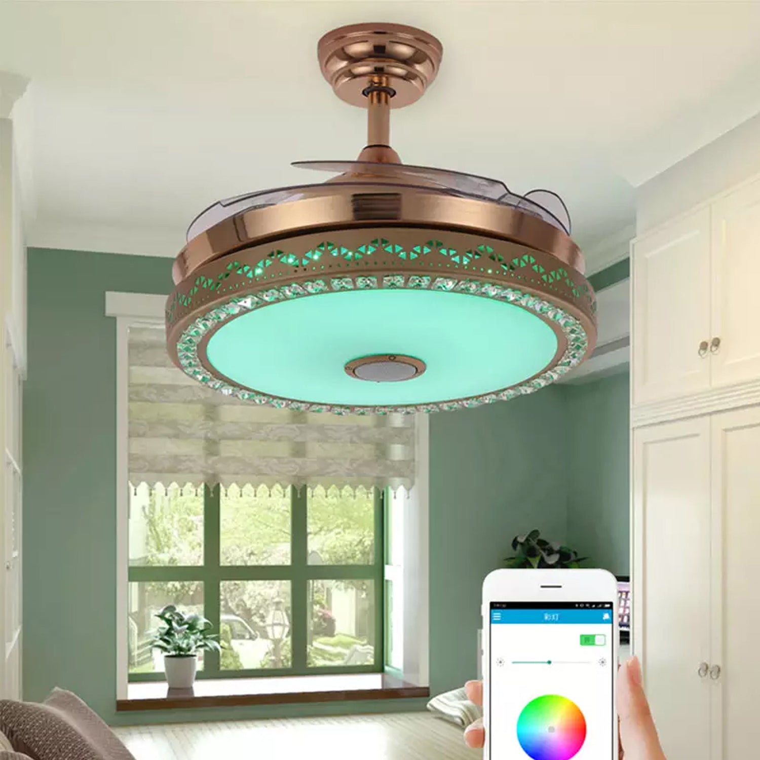chandelier fan retractable blades