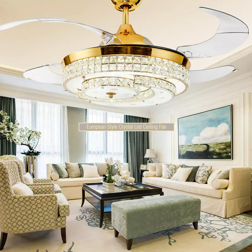 crystal ceiling fan with retractable blades