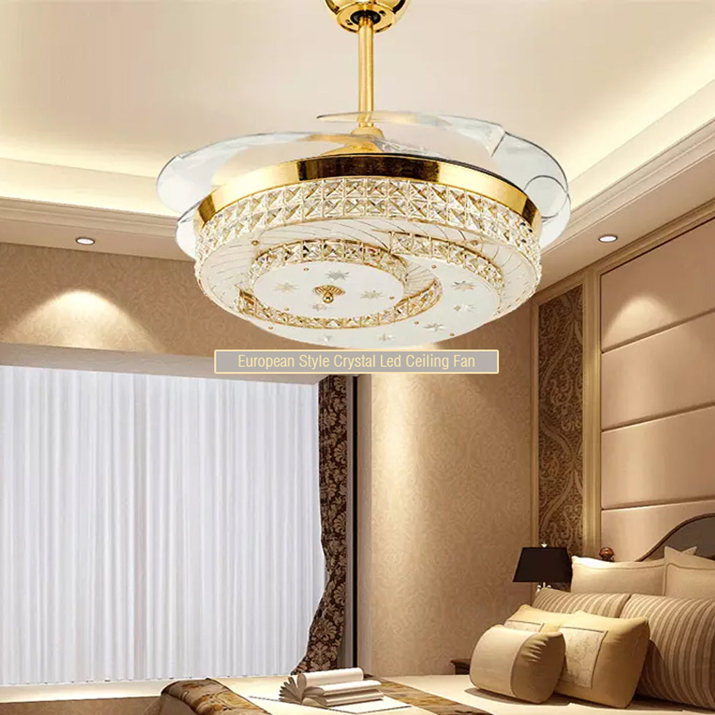 european style retractable ceiling fans, 3 colors LED light and remote control