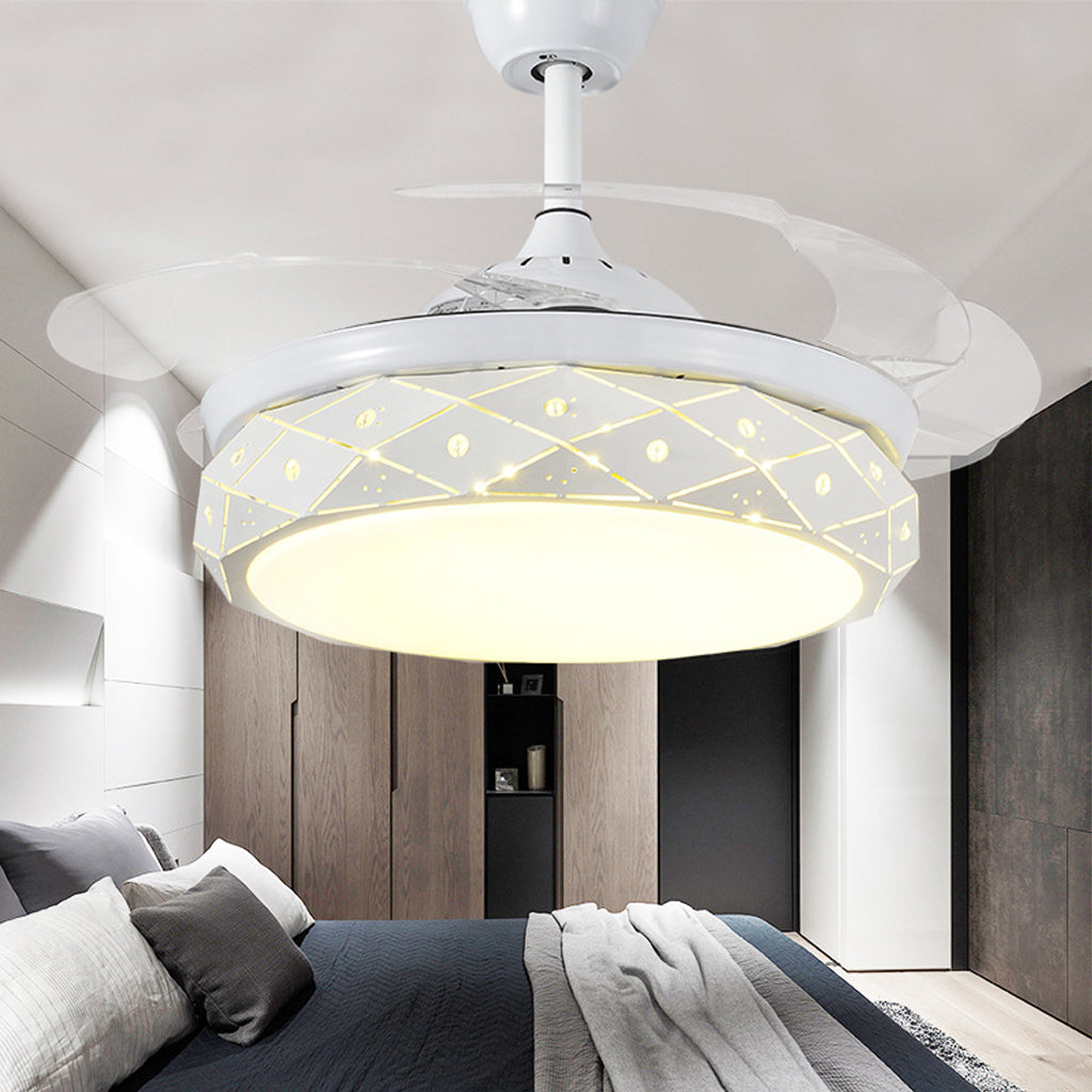 42 inch modern style retractable ceiling fan with white crystal chandelier