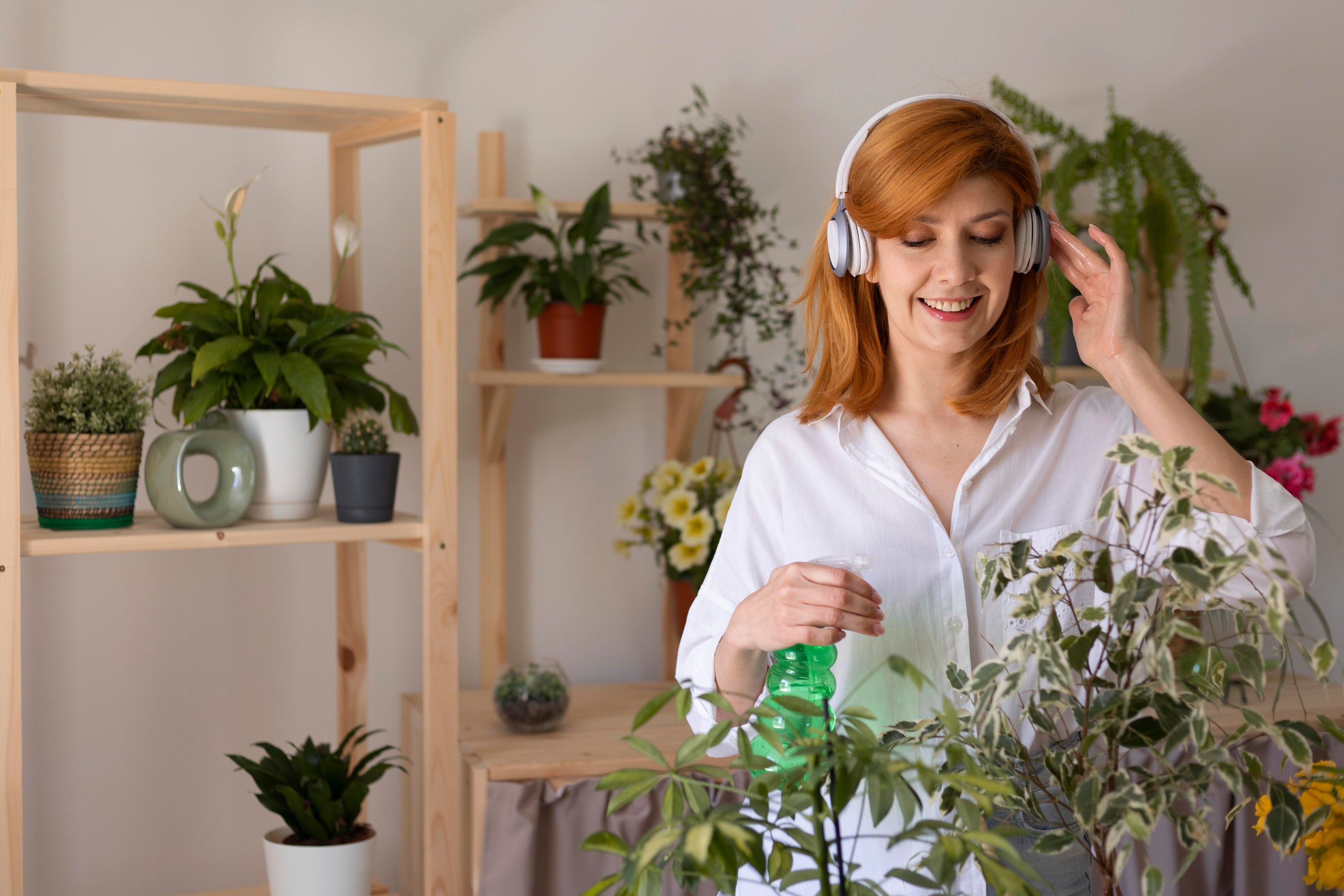 interior decoration with plants and flowers