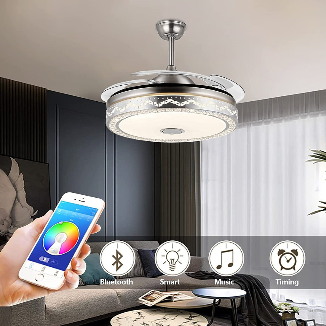 retractable ceiling fan with bluetooth speaker