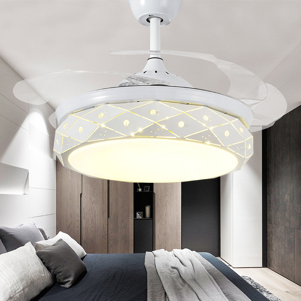 42 inch modern style retractable ceiling fan with white crystal chandelier 